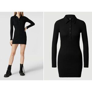 NWT BDG Urban Outfitters Size S Ribbed Button Polo Dress Black Noir